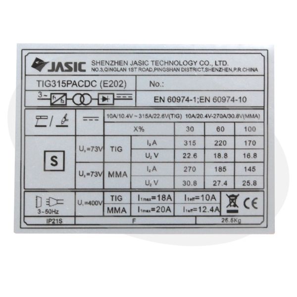 JASIC TIG 315P AC DC E202
